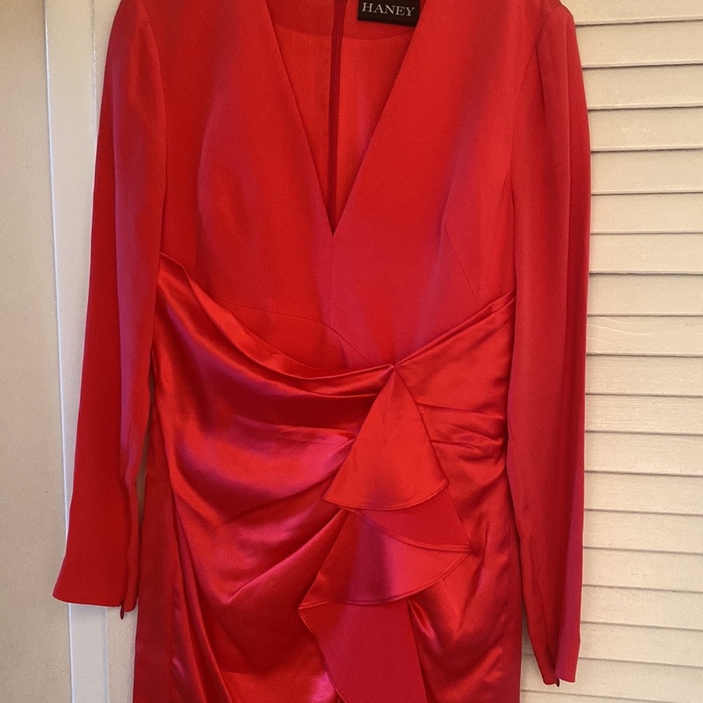 HANEY, Draped Ruffle Silk Mini Dress In Hot Pink, 100% silk